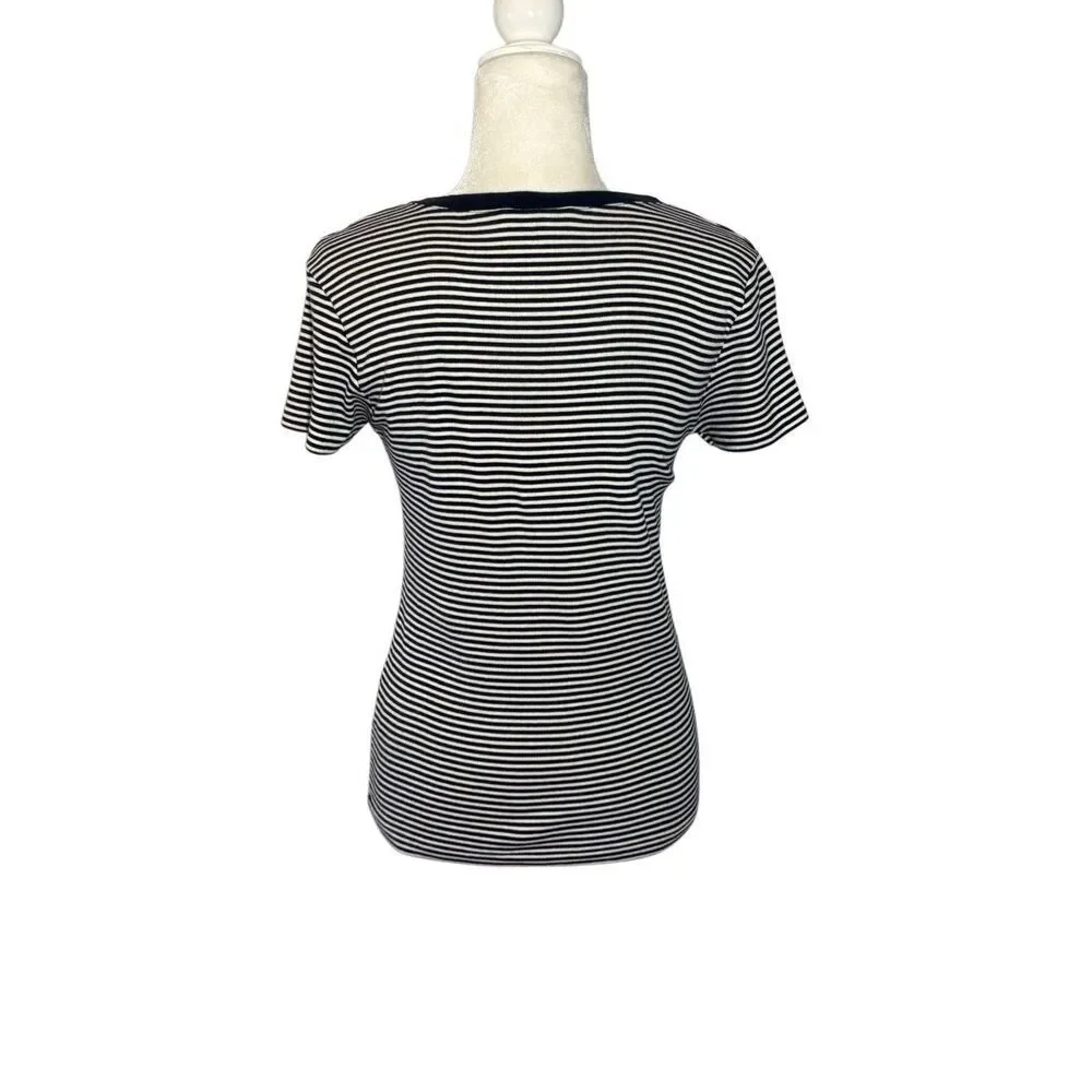 Ralph Lauren Sport navy and white striped v-neck knit top - L - Picture 4 of 7